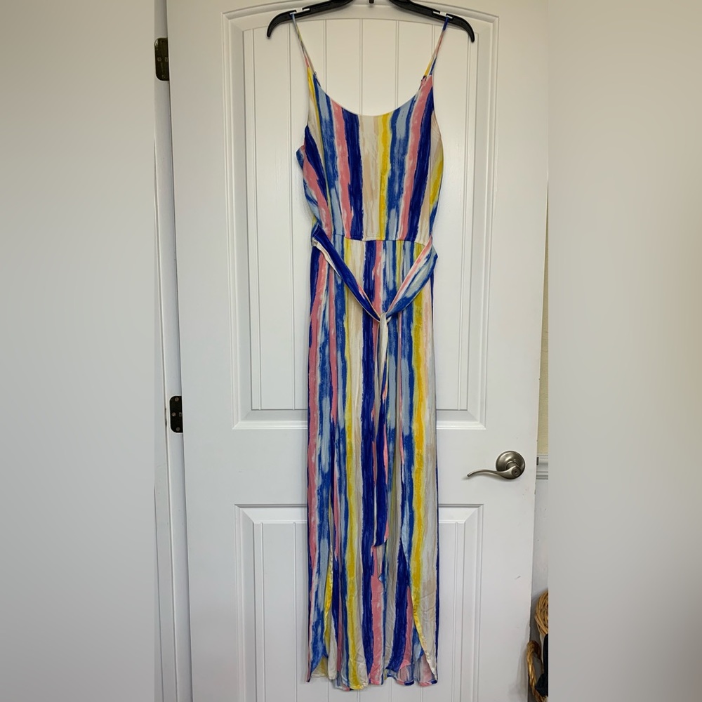 L love faux wrap multi colored maxi with slip insert and adjustable straps large